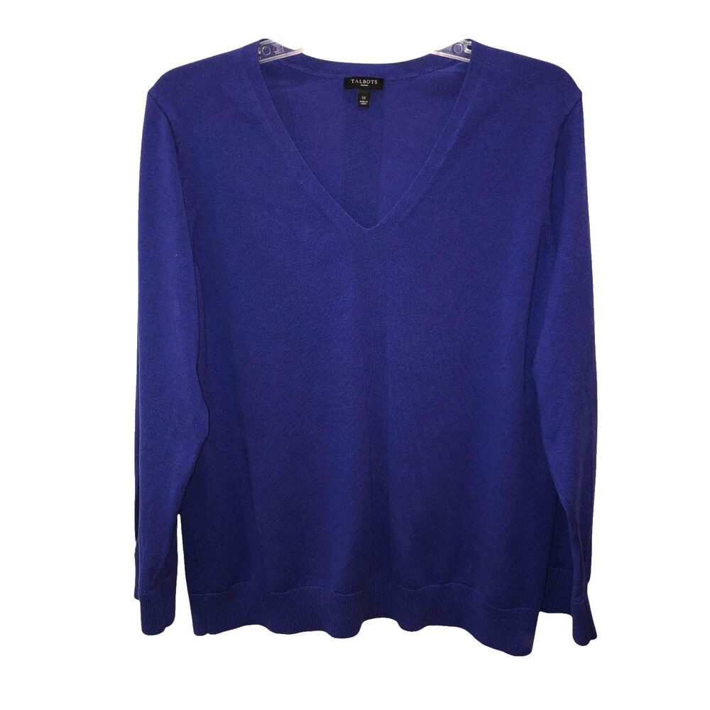 Talbots Womens Size 1X Royal Blue Long Sleeve Modern V Neck Pullover Sweater
